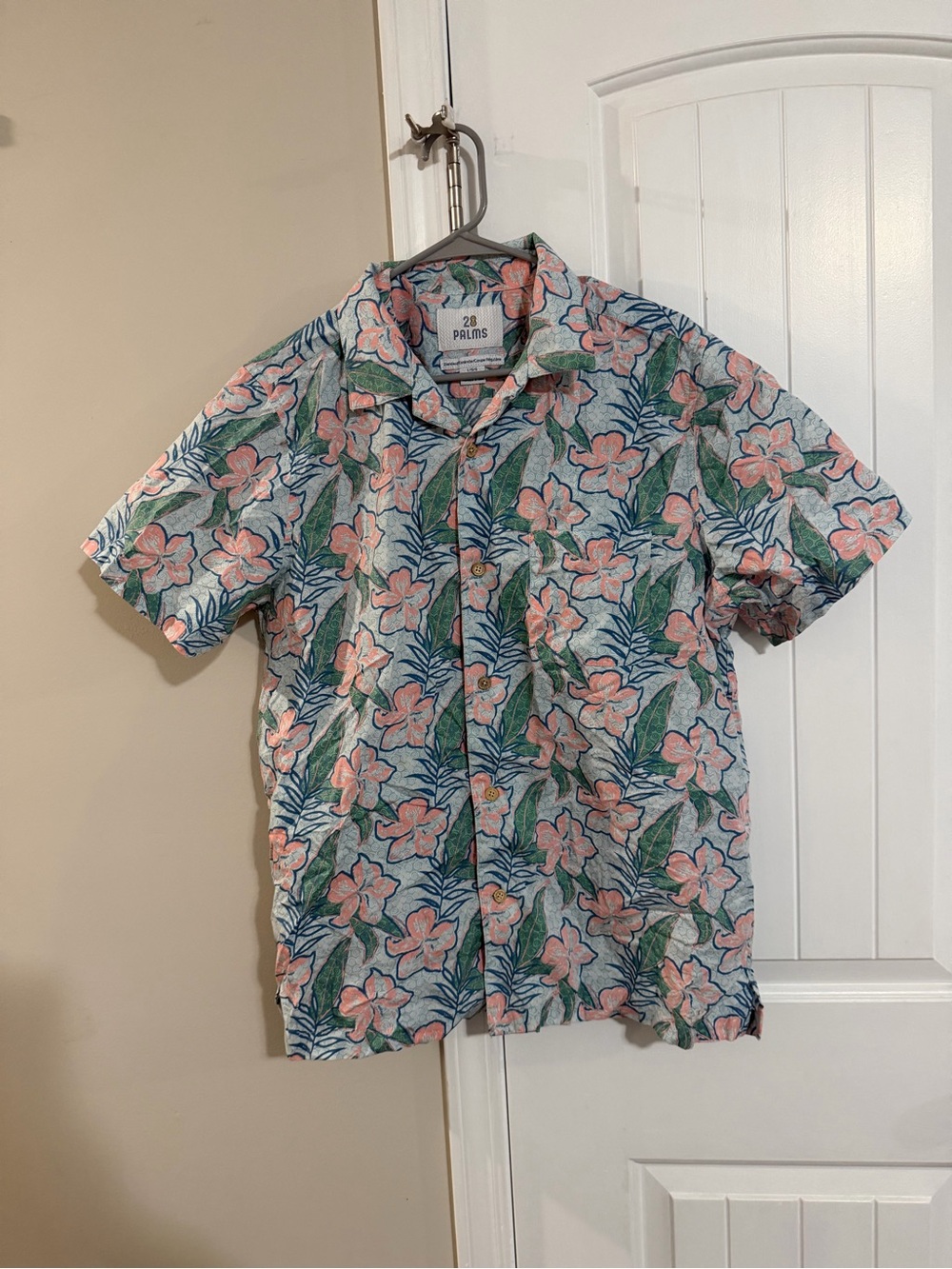 28 Palms Men’s Pink Floral Short-Sleeve Button Shirt